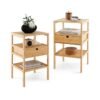 Multipurpose Bamboo Nightstand with Storage Drawer and Slatted Shelf-Natural