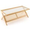 Bamboo Coffee Table with Glass Tabletop-Natural