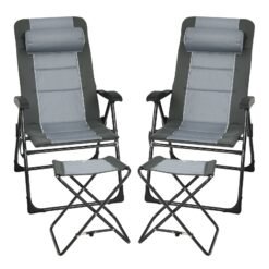 Set of 2 Patio Dining Chairs and Ottoman with 7-Position Adjustable Backrest-Grey