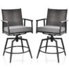 Patio Swivel Bar Stools Set of 2 with PE Rattan Back and Metal Frame-Black