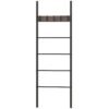 5-Tier Wall Leaning Blanket Ladder with 5 Removable Hooks and Industrial Blanket Holder Rack