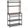 6-Tier Kitchen Baker’s Rack with Wine Storage-Brown
