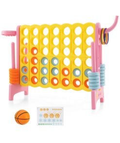 Upgraded 4-to-Score Game Set with Basketball Hoop and Toss Ring for Kids and Adults-Pink