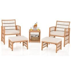 Outdoor Rattan Conversation Set with Seat and Back Cushions for Backyard Poolsida-Natural