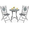 3 Pieces Patio Bistro Set Mosaic Pattern Metal Dining Set Folding