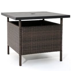 55cm Square Patio Wicker Side Table with Umbrella Hole