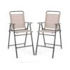 Outdoor Folding Bar Chair Set of 2 with Backrest Armrests Footrest-Beige