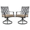 2 Pieces Outdoor Bistro Dining Chair Set Swivel Chairs with Blossom Pattern Backrest-Khaki
