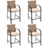 Patio Rattan Bar Stools Set of 4 with Soft Cushions High Backrest