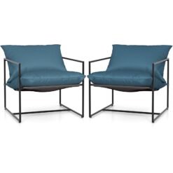 Sling Metal Framed Accent Chairs Set of 2 with Removable Sponge Cushions-Navy