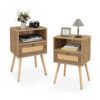 Rattan Nightstand Set of 2 with Rattan Drawer and Open Shelf-Natural