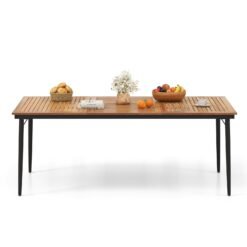 Outdoor Dining Table for 8 with Umbrella Hole, Metal Frame and Adjustable Foot Pads