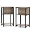 Narrow Sofa Side Table Set of 2 with Storage Shelf for Small Spaces-Grey