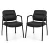 Set of 2 Waiting Room Chairs with Integrated Armrests No Wheels-Black
