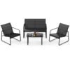 4 Pieces Patio Furniture Set with Tempered Glass Coffee Table-Black