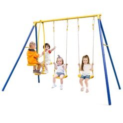 Heavy-Duty Kids Playset with 2 Swing Seats and 2 Glider Seats for Children 3-12 Years Old-Blue