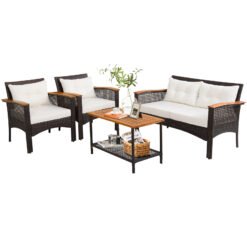 4 Pieces Outdoor Patio Furniture Set with Loveseat and Coffee Table