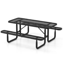 Outdoor Picnic Table & Bench Set for 8 with Seats & Mesh Grid-Black