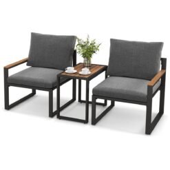 3 Pieces Patio Furniture Set with Soft Cushions for Backyard, Poolside, Porch, Balcony-Grey