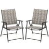Set of 2 Patio Folding Chairs with Armrests-Grey
