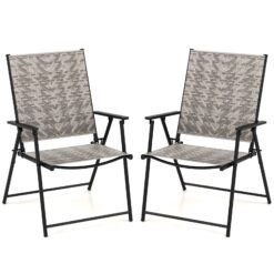 Set of 2 Patio Folding Chairs with Armrests-Grey
