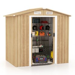 Outdoor Storage Shed with 4 Vents and Lockable Doors-Natural