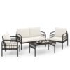 4 Pieces Patio Furniture Set with Soft Cushions-White