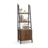 4-Tier Ladder Shelf with Cabinet Industrial Bookcase with Metal Frame-Rustic Brown