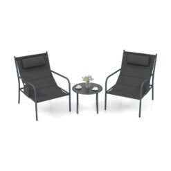 3 Piece Outdoor Bistro Set with Chair and Coffee Table Set-Grey
