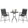 3-Piece Outdoor Bar Stool Set with DPC Tabletop and Umbrella Hole and Footrest-Black