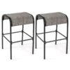 Metal Bar Height Bistro Stools Set of 2 with Curved Fabric Seat for Backyard Porch Poolside-Coffee