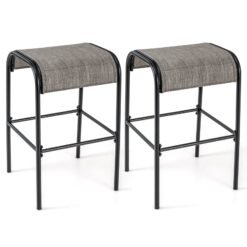 Metal Bar Height Bistro Stools Set of 2 with Curved Fabric Seat for Backyard Porch Poolside-Coffee