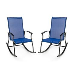 2 Pieces Outdoor Rocking Chairs with Breathable Backrest-Navy