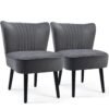 Velvet Accent Chair Set of 2 Modern Leisure Chair with Rubber Wood Legs-Grey