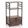 3-Tier Kitchen Bakers Rack with Cabinet Open Shelves and 10 Removable S-Shaped Hooks-Brown