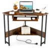 Corner Desk with Power Outlets Small Computer Desk-Rustic Brown