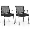 2 Pieces Office Guest Chairs on Wheels-Black
