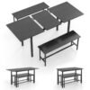 3-Piece 160cm Dining Table Set for 4-6 with 2 Benches-Black