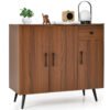 Sideboard Buffet Cabinet with 3 Doors and Pullout Drawer Adjustable Shelves-Walnut