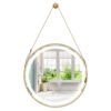 Hanging Wall Bathroom Mirror with Hanging Strap and 3 Colors LED Light-Silver