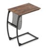 C-Shaped Compact Sofa Side Snack Table for Small Space Living Room-Brown