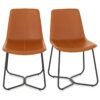 Dining Chair Set of 2 with Metal Legs and Vintage Stitching-Brown