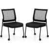 Stackable Armless Waiting Room Guest Chair with Wheels Set of 2-Black