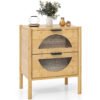 Bamboo Nightstand Mid-century Modern Bedside Table with 2 Storage Drawers-Natural