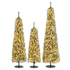 4/5/6FT Artificial Christmas Tree Set of 3 with Realistic Accumulated Snow