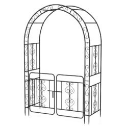 Garden Arbor with Gate and Multiple Side Crossbars for Decoration-Black