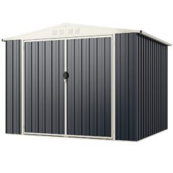 246 x 193 CM Metal Outdoor Storage Shed with Snap-on Structures-Grey