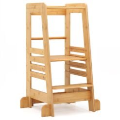 Kitchen Step Stool for Toddlers Montessori Step Stool with Safety Rail-Natural
