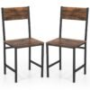 Armless Dinner Chairs Set of 2 with Metal Legs and Slanted Back-Rustic Brown