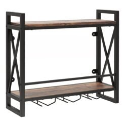 Wall Mounted Wine Rack with 2-Tier Shelves and 3 Glass Holders
